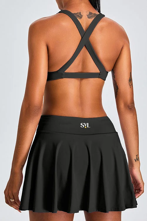 SVL Black High-Waist Padel & Tennis Skirt with Built-in Shorts and Pockets - Black - SVL for Women | Best Price UAE